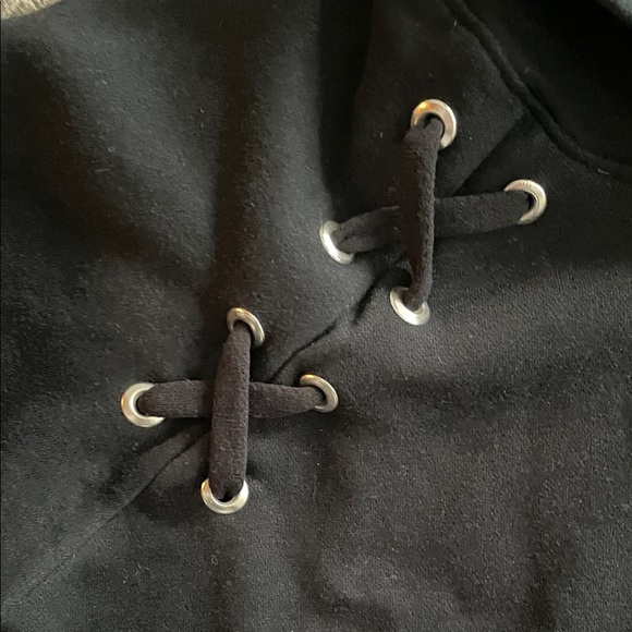 Women’s Black Hoodie with Laces Detail Grunge Whimsigoth Streetwear - Picture 3 of 7